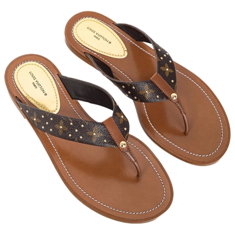 Louis Vuitton Brown and Black Monogram Leather Flip Flop Thong Sandals
